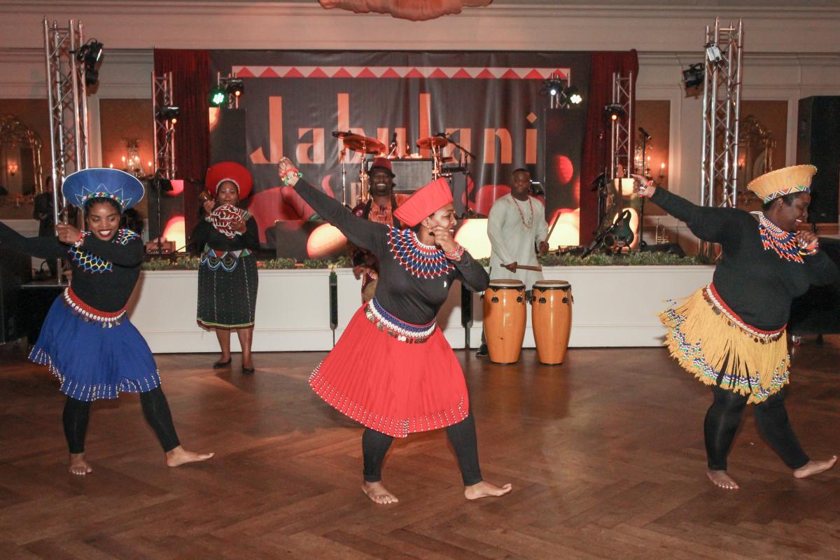African dance troupe performs at the Good Samaritan Foundation Pearl Ball; Photo by Kim Coffman